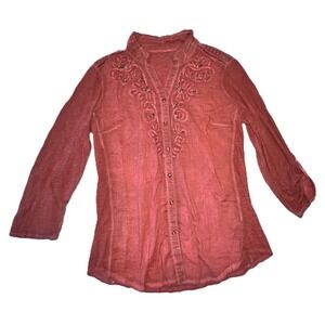 Aéropostale Red Embroidered Fitted Blouse Distressed Boho Western‎ Small Y2K